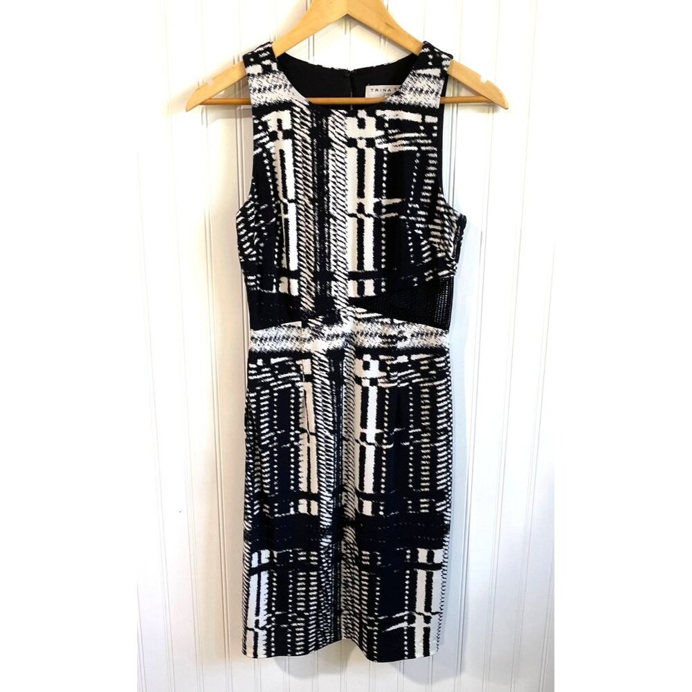 Trina Turk Dress Womens 4 Black‎ White Abstract Sheath Sleeveless Knee Length